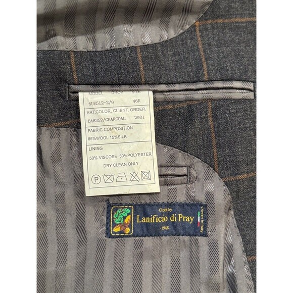 Baroni Lanificio Di Pray Mens Blazer Gray Plaid Wool Silk Two Button Suit 46R - Picture 4 of 13